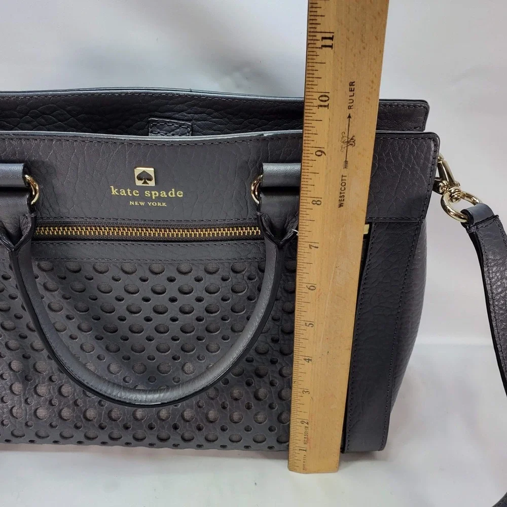 Kate‎ Spade Perri Lane Women Gray Leather Pebbled Gold Hardware Crossbody Tote
